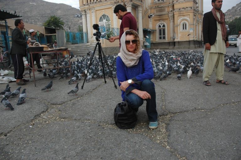 Image of Roberta Staley filming in Kabul, Afghanistan
